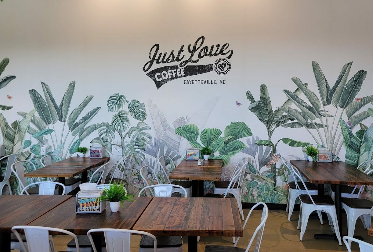 Photo of the wall art inside the Just Love Coffee Cafe-Fayetteville.